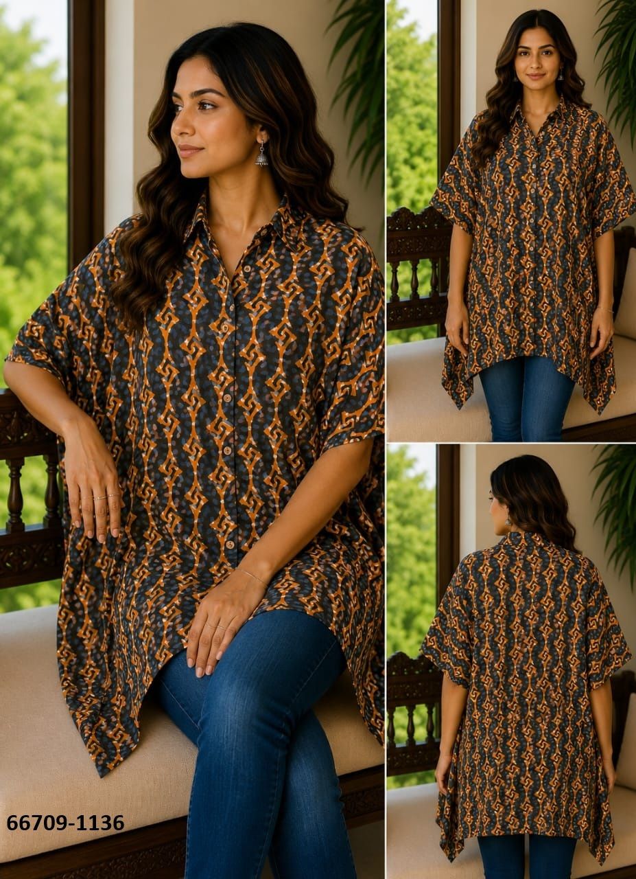 PURE BAGRU PRINT COTTON PONCHOS 1 - Catalog # 66709 (Set of 10 Kaftans / Ponchos)