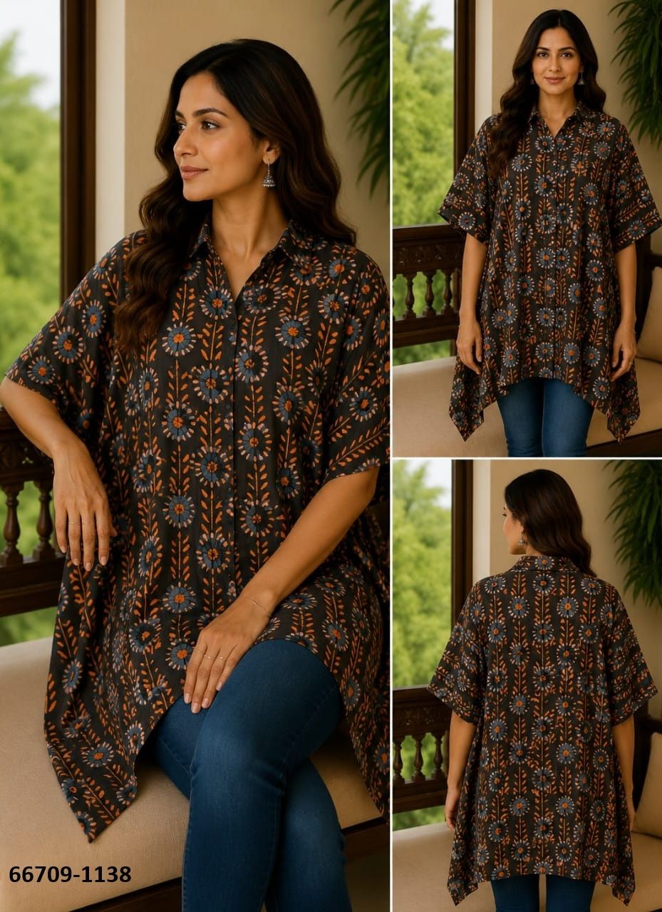 PURE BAGRU PRINT COTTON PONCHOS 1 - Catalog # 66709 (Set of 10 Kaftans / Ponchos)