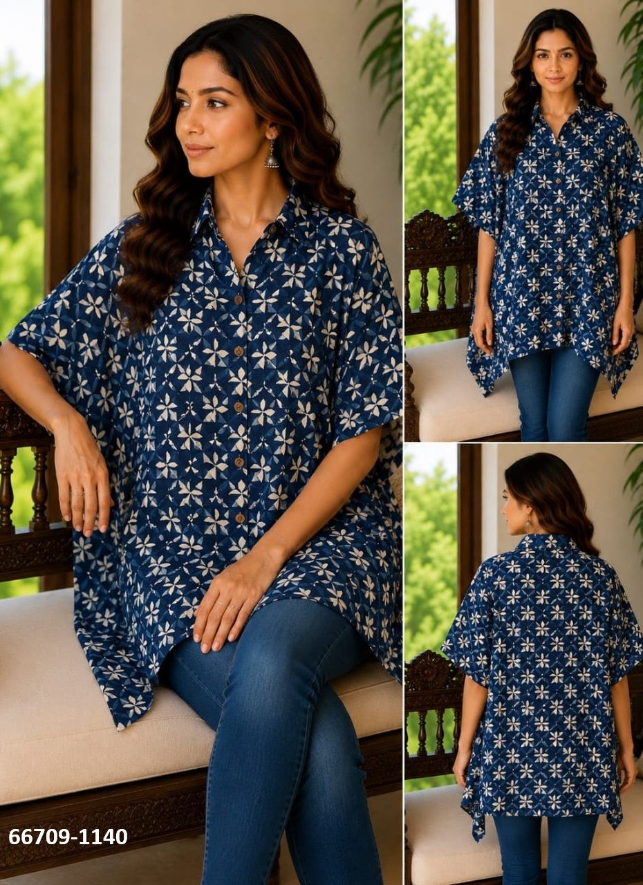 PURE BAGRU PRINT COTTON PONCHOS 1 - Catalog # 66709 (Set of 10 Kaftans / Ponchos)