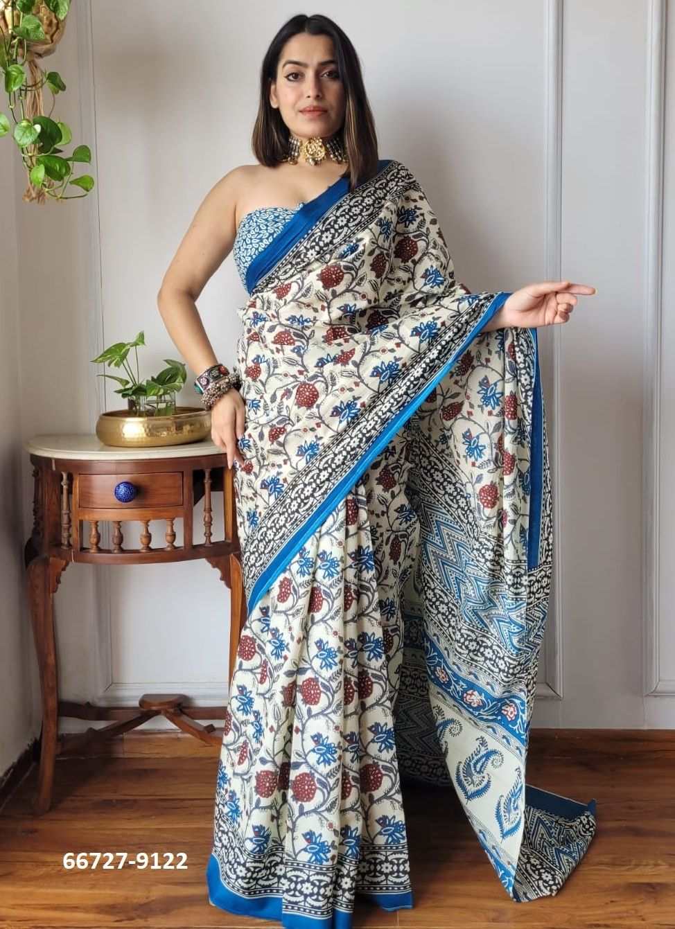 PURE MULMUL COTTON BAGRU PRINTS 3 - Catalog # 66727 (Set of 10 Sarees)