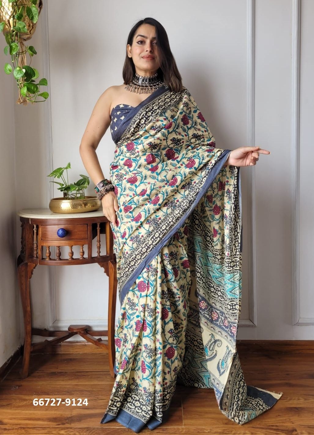 PURE MULMUL COTTON BAGRU PRINTS 3 - Catalog # 66727 (Set of 10 Sarees)
