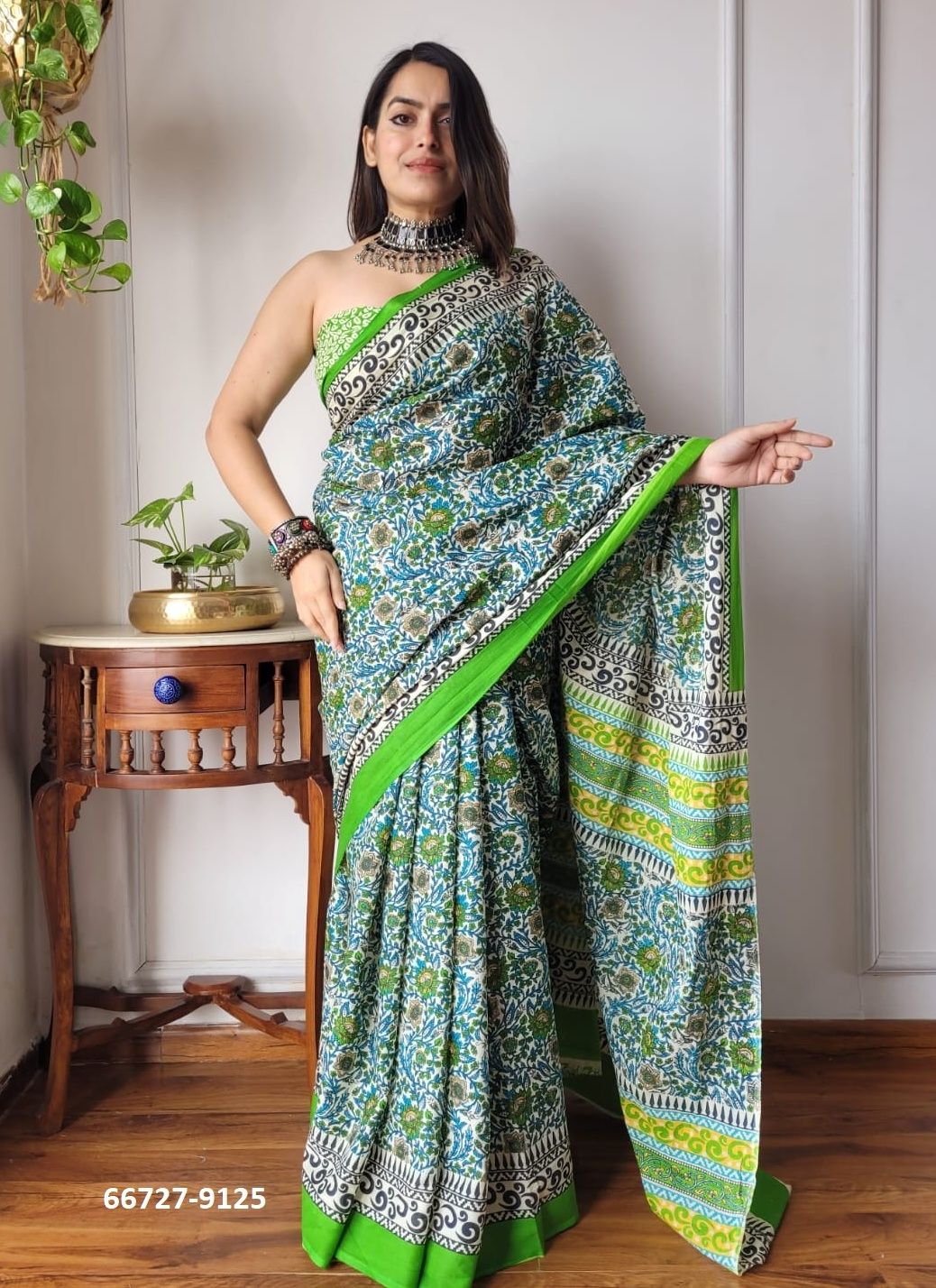 PURE MULMUL COTTON BAGRU PRINTS 3 - Catalog # 66727 (Set of 10 Sarees)