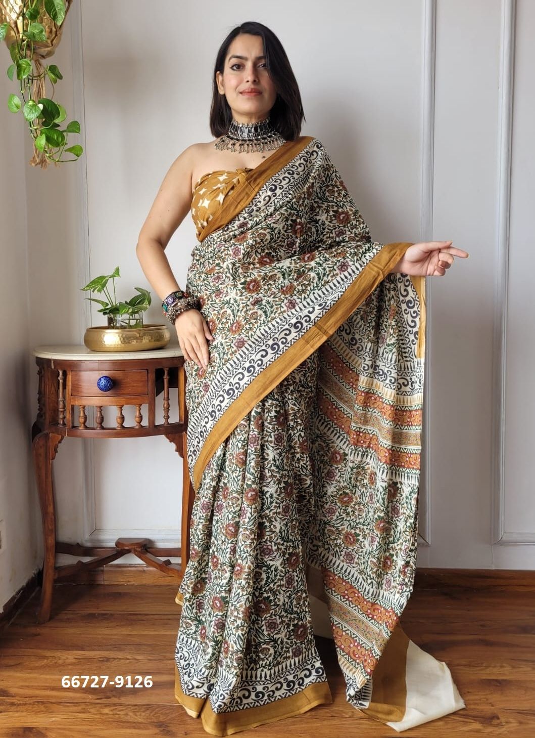 PURE MULMUL COTTON BAGRU PRINTS 3 - Catalog # 66727 (Set of 10 Sarees)
