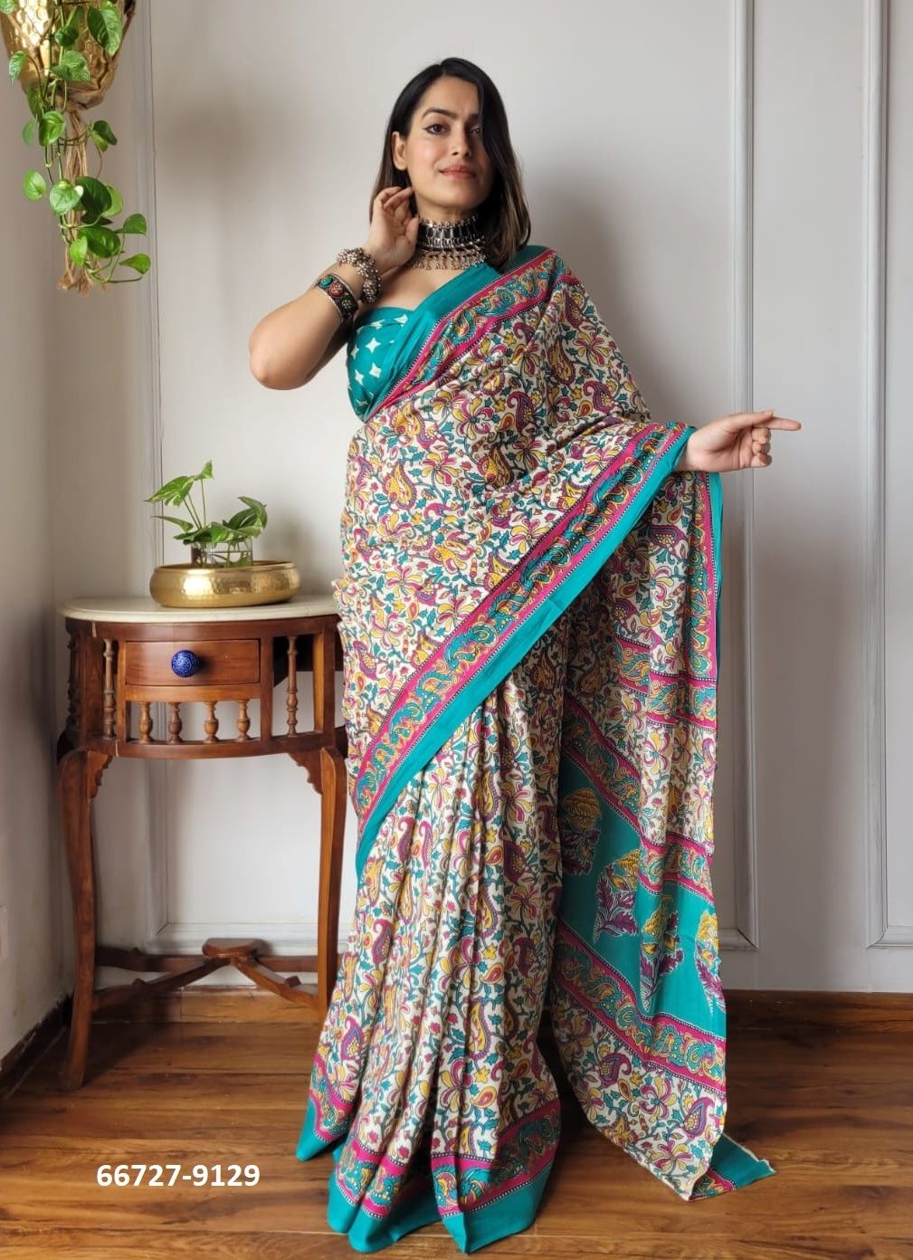 PURE MULMUL COTTON BAGRU PRINTS 3 - Catalog # 66727 (Set of 10 Sarees)