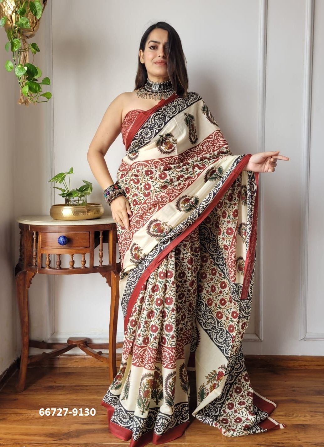 PURE MULMUL COTTON BAGRU PRINTS 3 - Catalog # 66727 (Set of 10 Sarees)