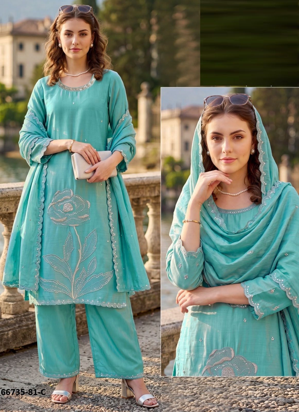 DESIGN P81 - Catalog # 66735 (Set of 7 SIZE-SETS [Readymade Salwar Suits])