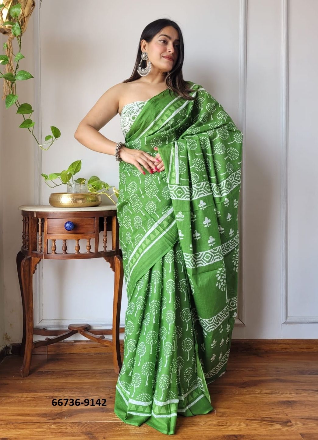 PURE MULMUL COTTON BAGRU PRINTS 5 - Catalog # 66736 (Set of 10 Sarees)