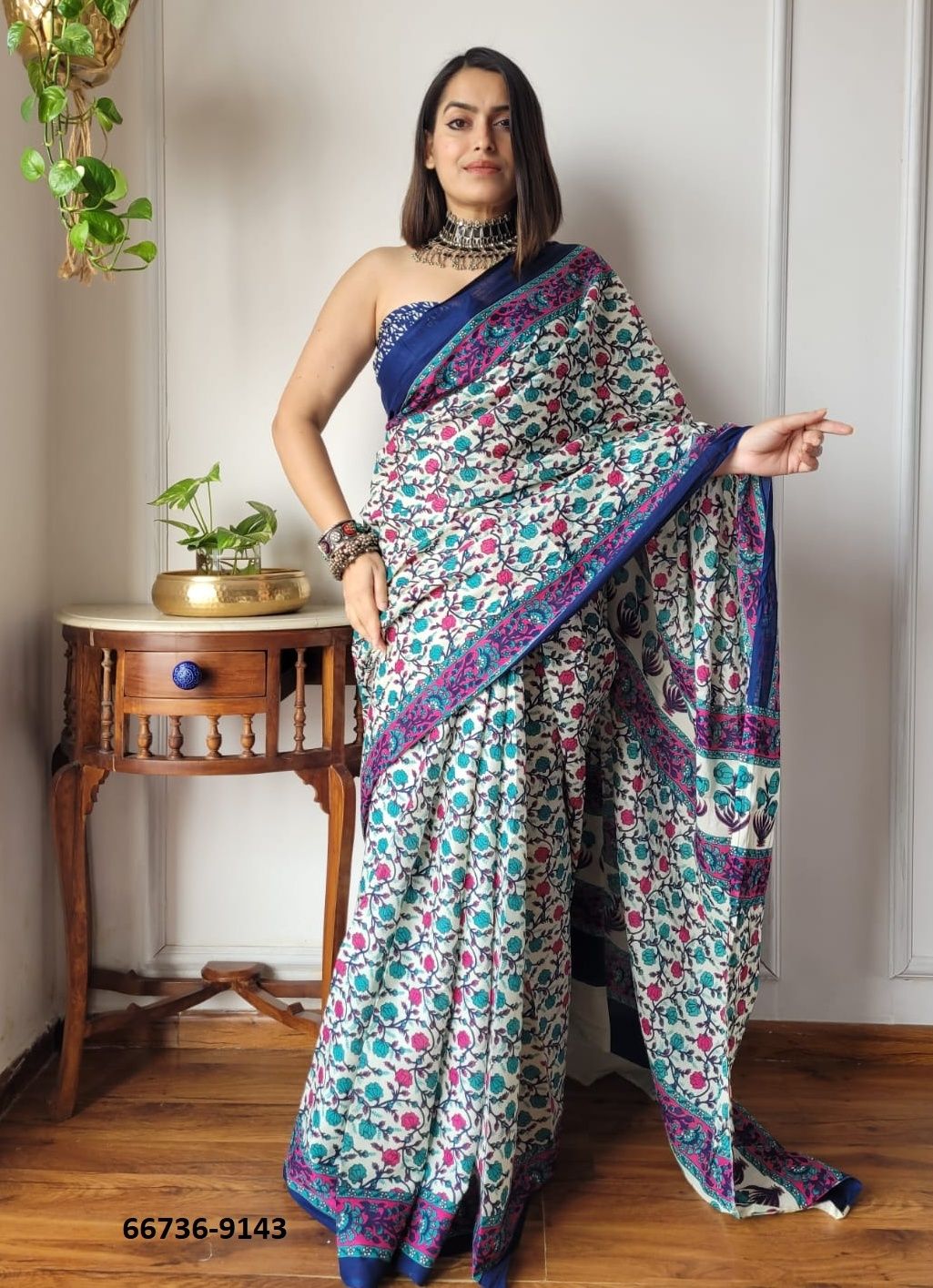 PURE MULMUL COTTON BAGRU PRINTS 5 - Catalog # 66736 (Set of 10 Sarees)