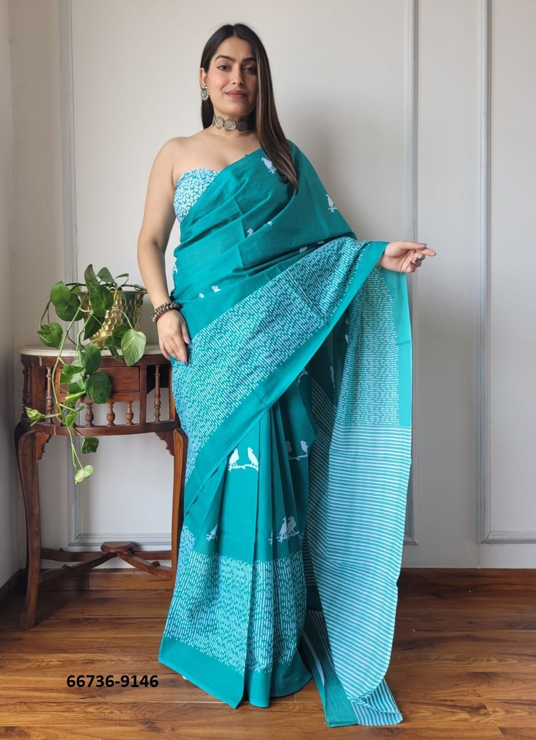 PURE MULMUL COTTON BAGRU PRINTS 5 - Catalog # 66736 (Set of 10 Sarees)