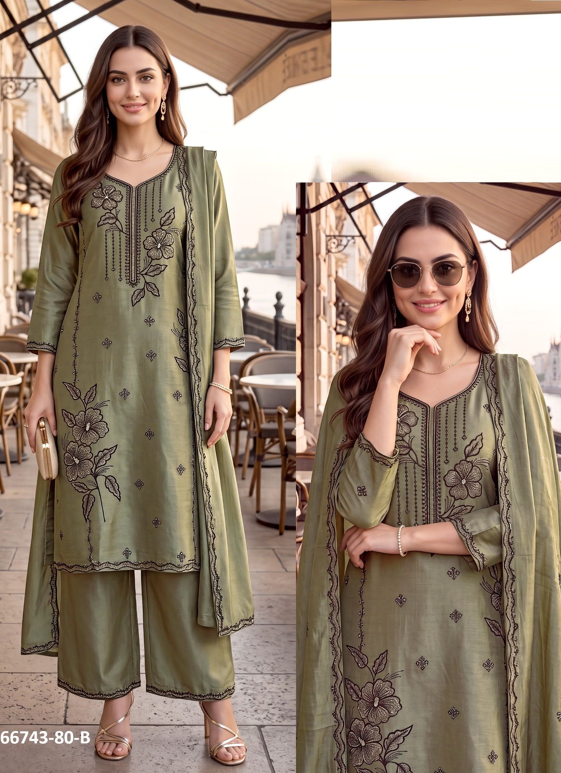 DESIGN P80 - Catalog # 66743 (Set of 7 SIZE-SETS [Readymade Salwar Suits])