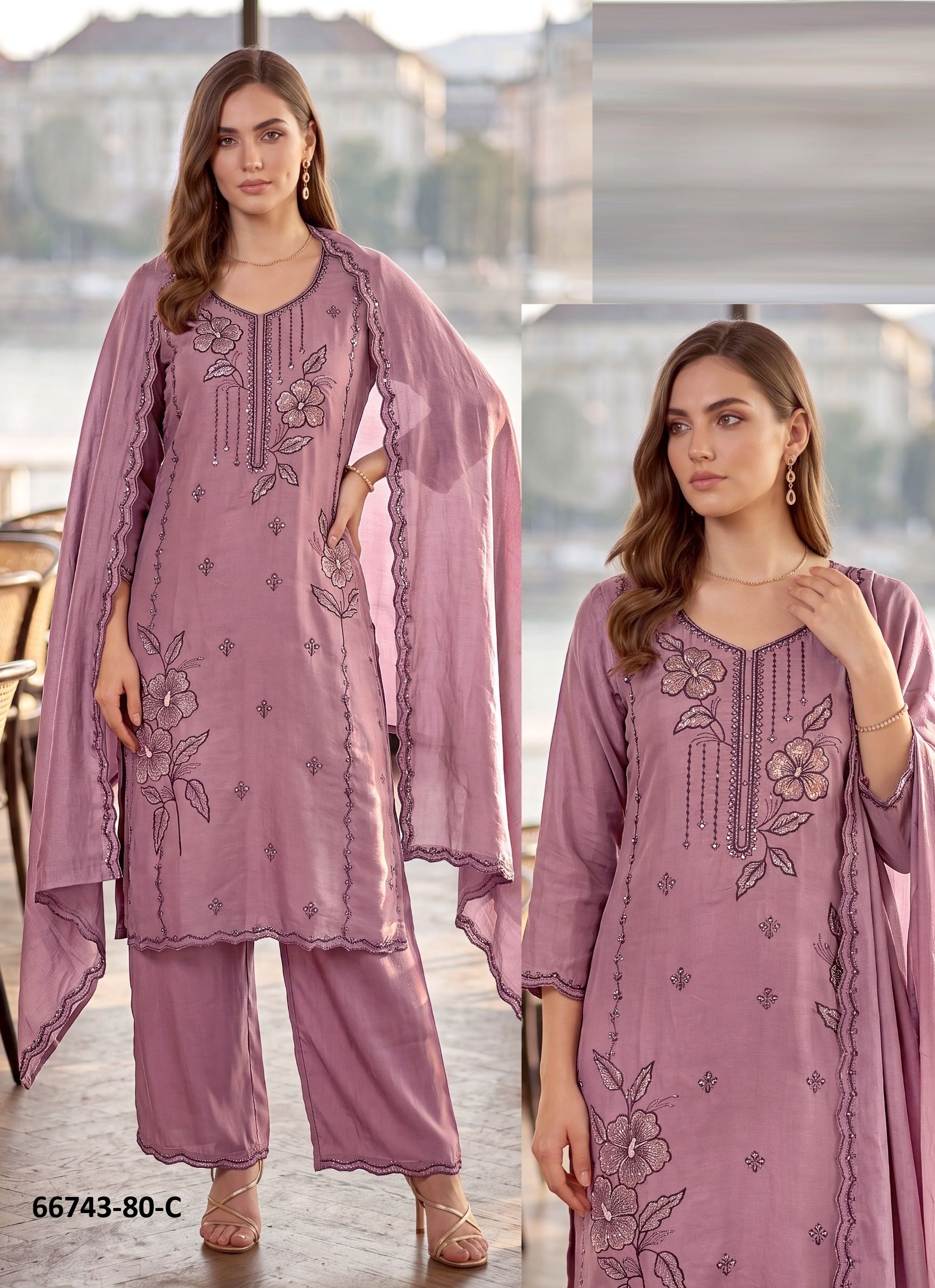 DESIGN P80 - Catalog # 66743 (Set of 7 SIZE-SETS [Readymade Salwar Suits])
