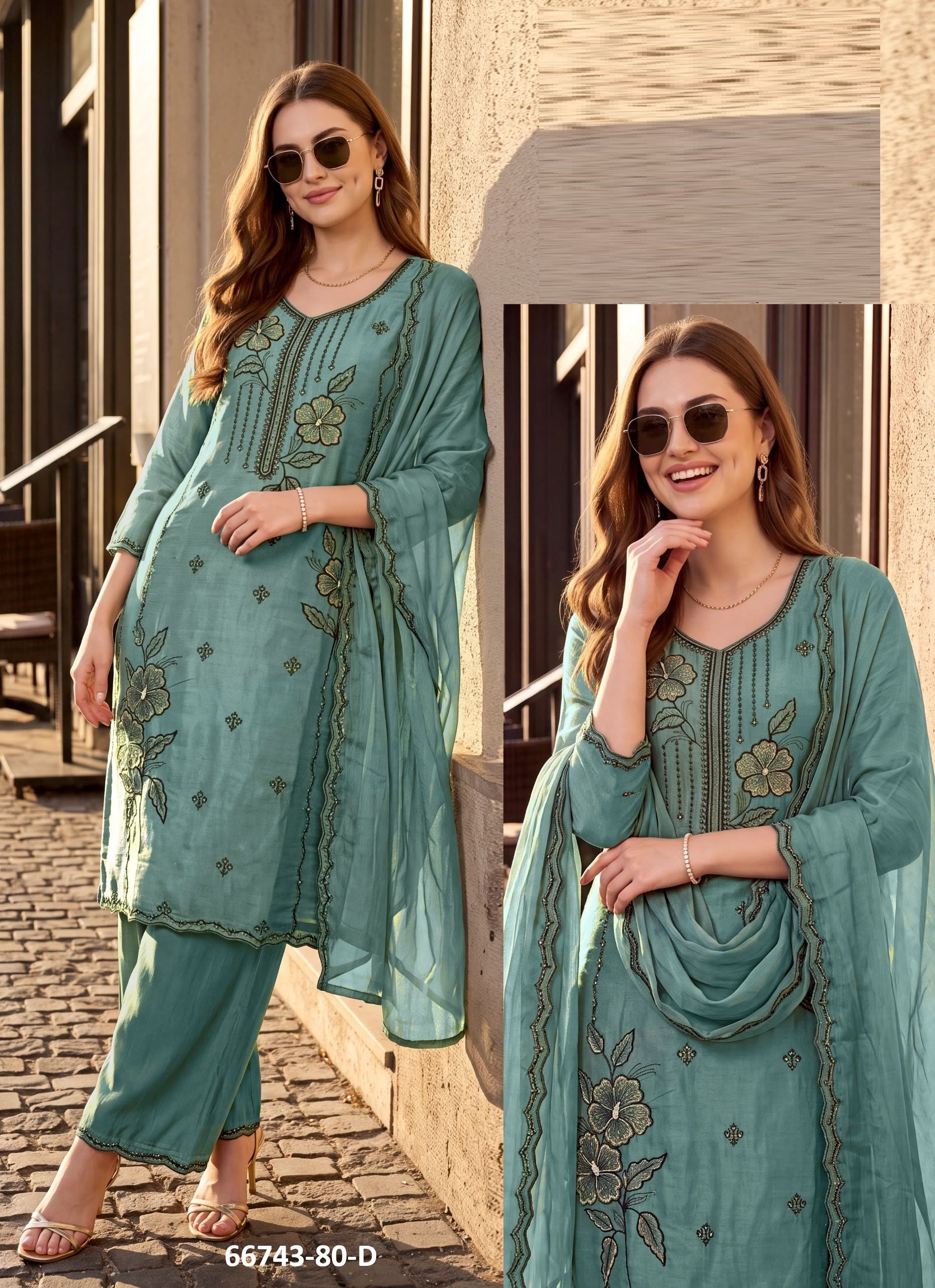 DESIGN P80 - Catalog # 66743 (Set of 7 SIZE-SETS [Readymade Salwar Suits])