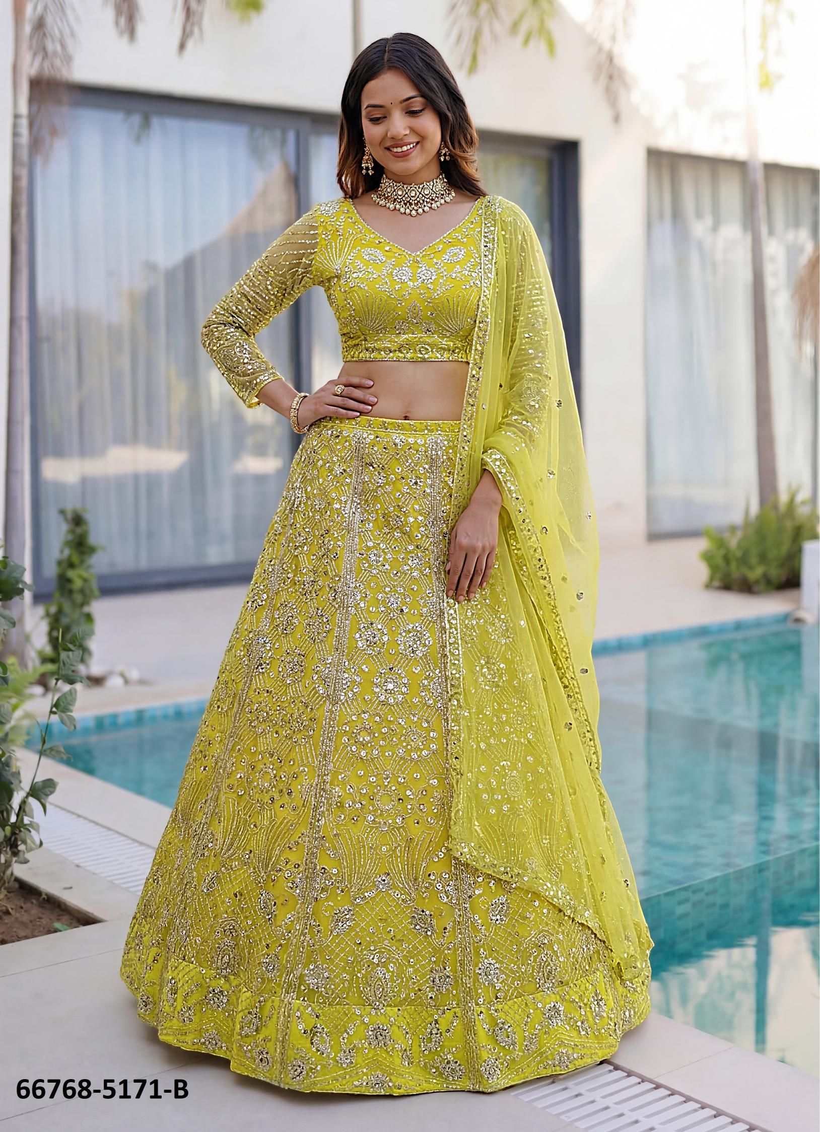 DESIGN 5171 - Catalog # 66768 (Set of 3 Semi-Stitched Lehengas)