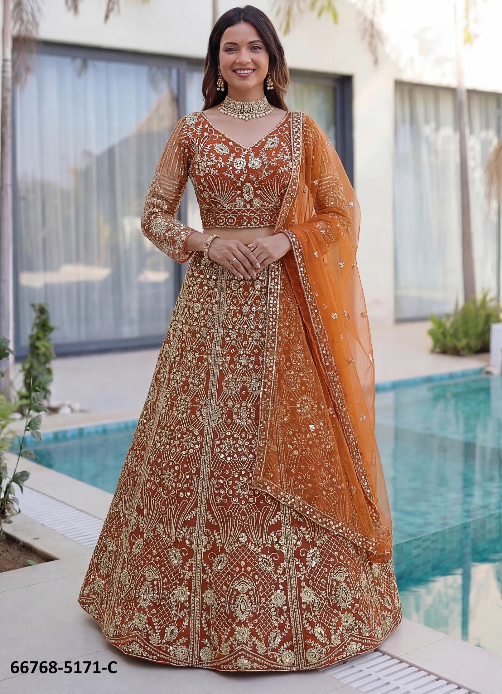 DESIGN 5171 - Catalog # 66768 (Set of 3 Semi-Stitched Lehengas)