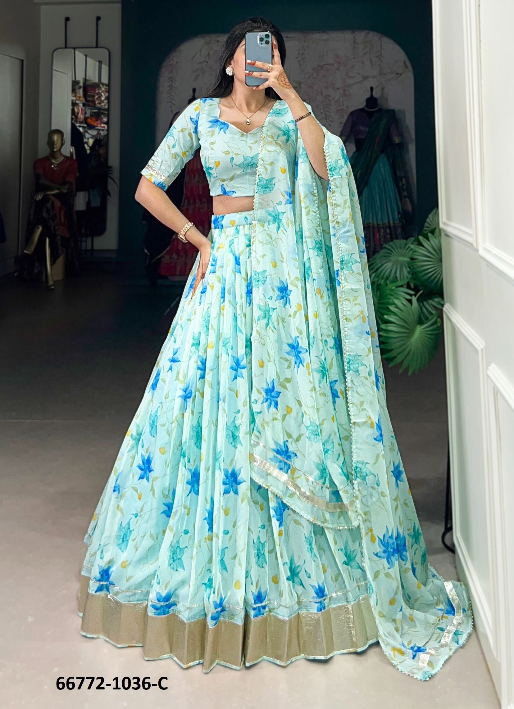 DESIGN 1036 - Catalog # 66772 (Set of 3 Semi-Stitched Lehengas) DESIGN 1036 - Catalog # 66772 (Set of 3 Semi-Stitched Lehengas)