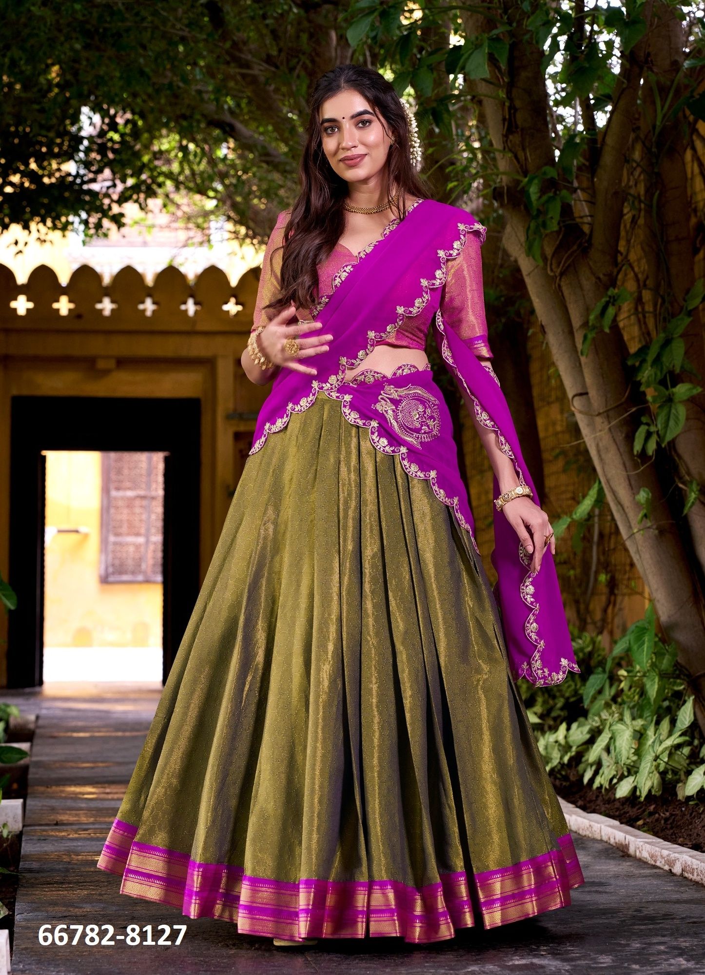 DESIGN 8126 - Catalog # 66782 (Set of 2 Semi-Stitched Lehengas)