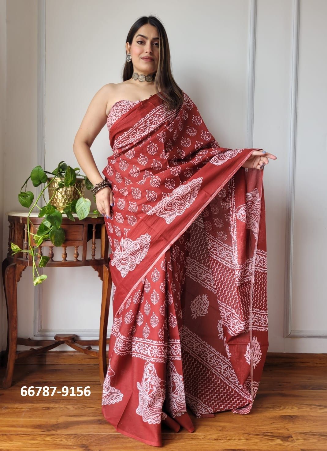 PURE MULMUL COTTON BAGRU PRINTS 6 - Catalog # 66787 (Set of 10 Sarees)