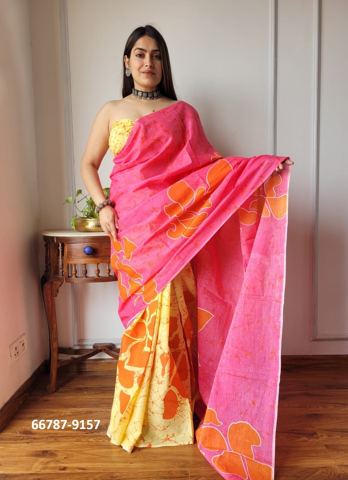 PURE MULMUL COTTON BAGRU PRINTS 6 - Catalog # 66787 (Set of 10 Sarees)