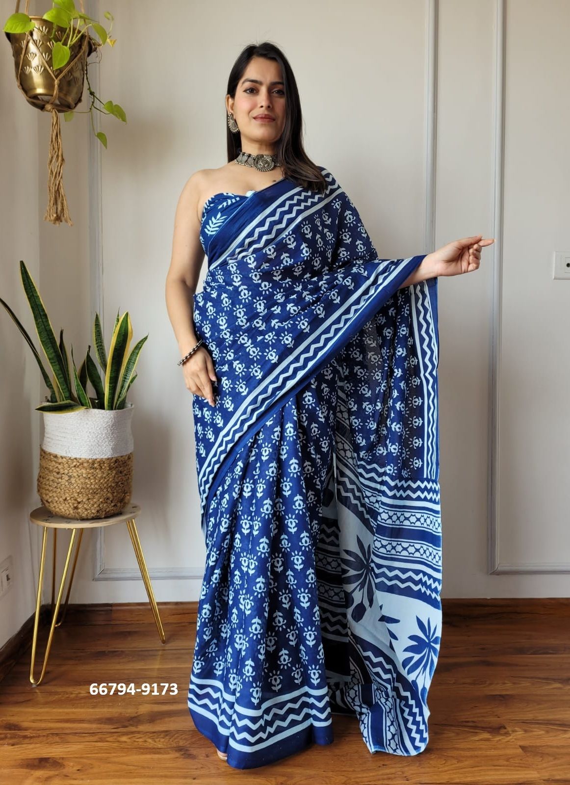 PURE MULMUL COTTON BAGRU PRINTS 8 - Catalog # 66794 (Set of 10 Sarees)