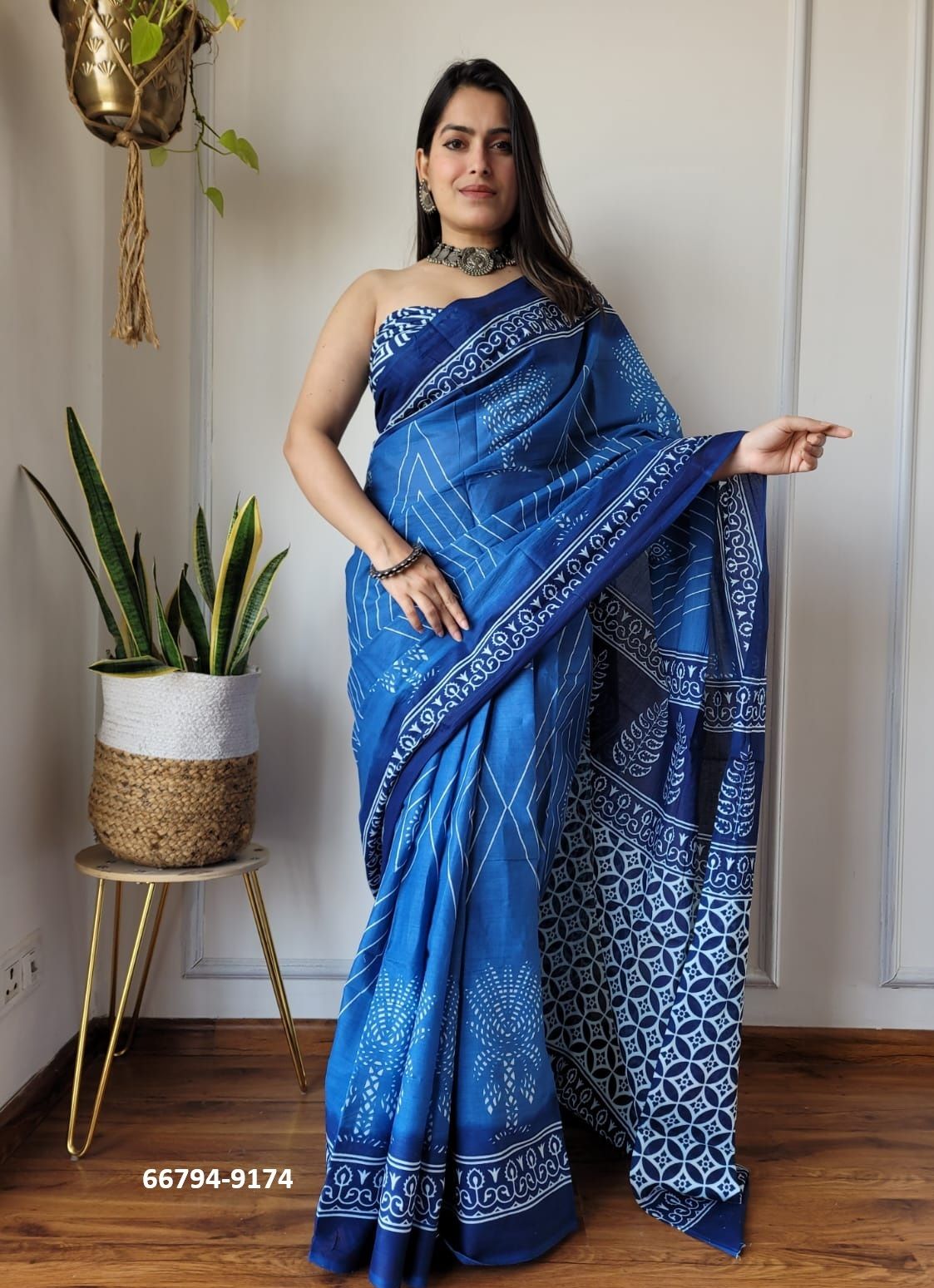 PURE MULMUL COTTON BAGRU PRINTS 8 - Catalog # 66794 (Set of 10 Sarees)