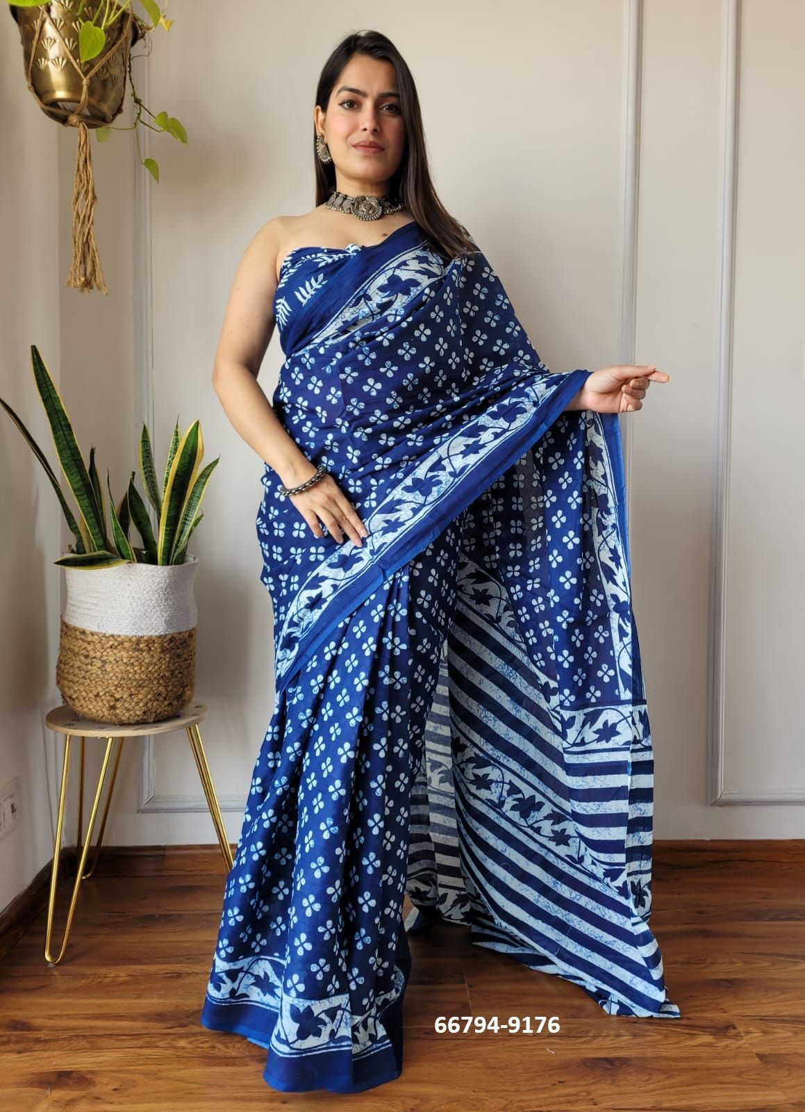 PURE MULMUL COTTON BAGRU PRINTS 8 - Catalog # 66794 (Set of 10 Sarees)