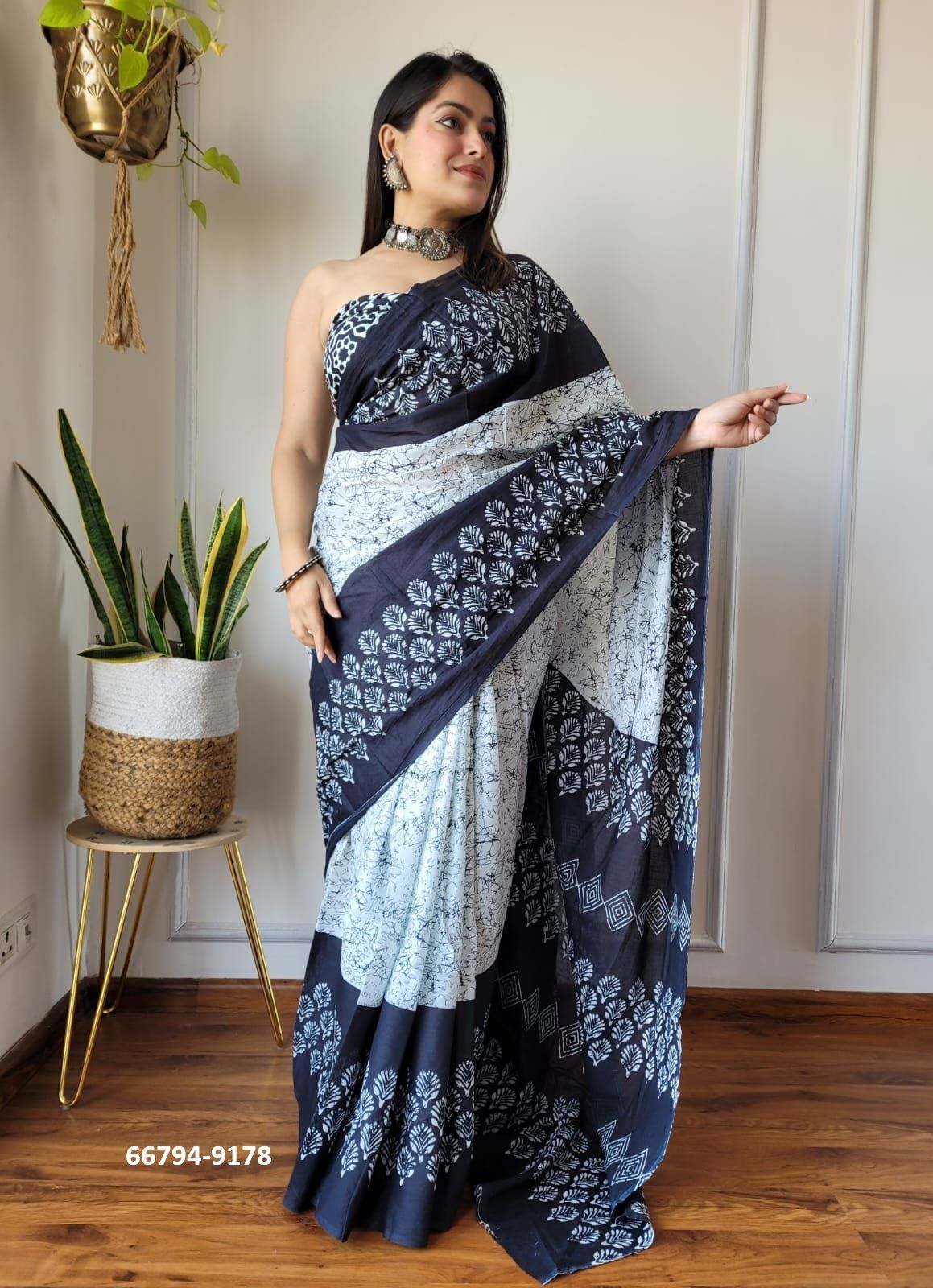 PURE MULMUL COTTON BAGRU PRINTS 8 - Catalog # 66794 (Set of 10 Sarees)