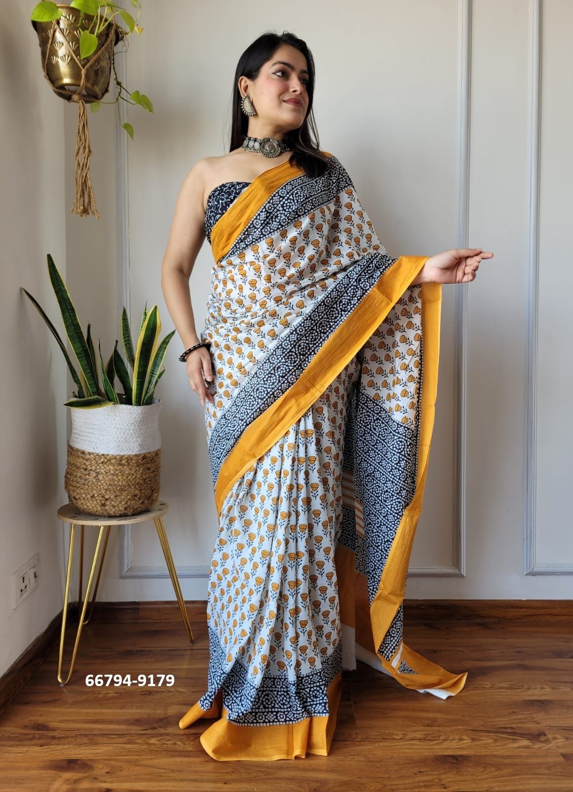 PURE MULMUL COTTON BAGRU PRINTS 8 - Catalog # 66794 (Set of 10 Sarees)