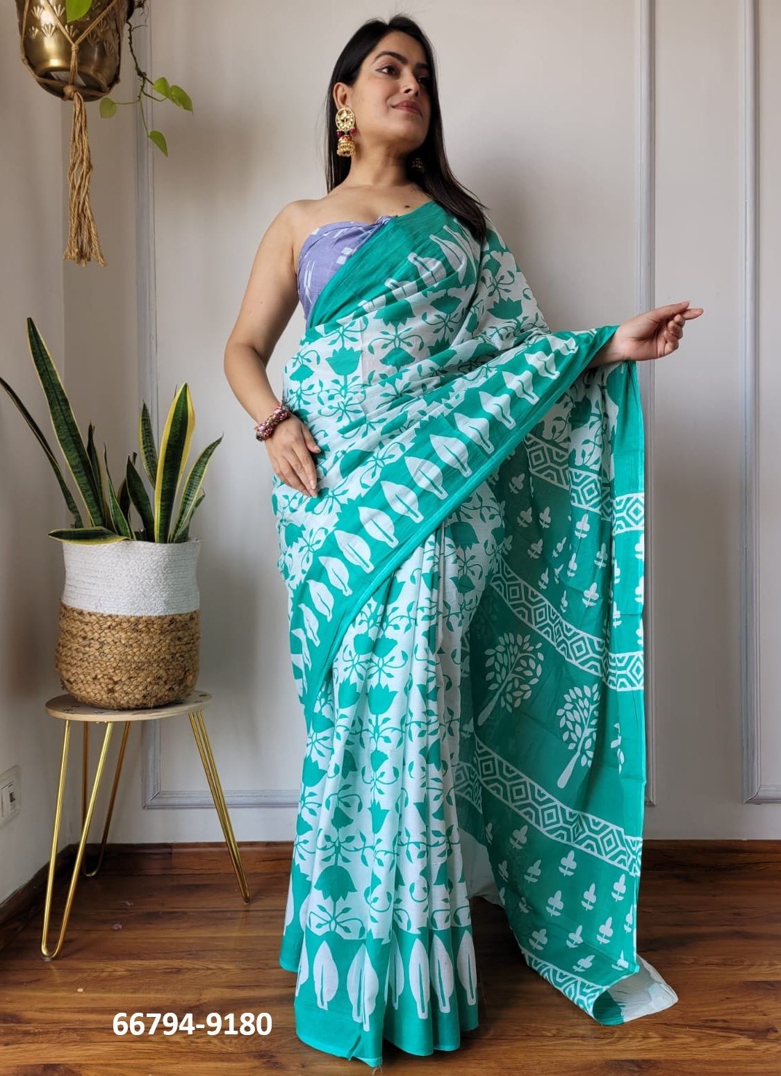 PURE MULMUL COTTON BAGRU PRINTS 8 - Catalog # 66794 (Set of 10 Sarees)
