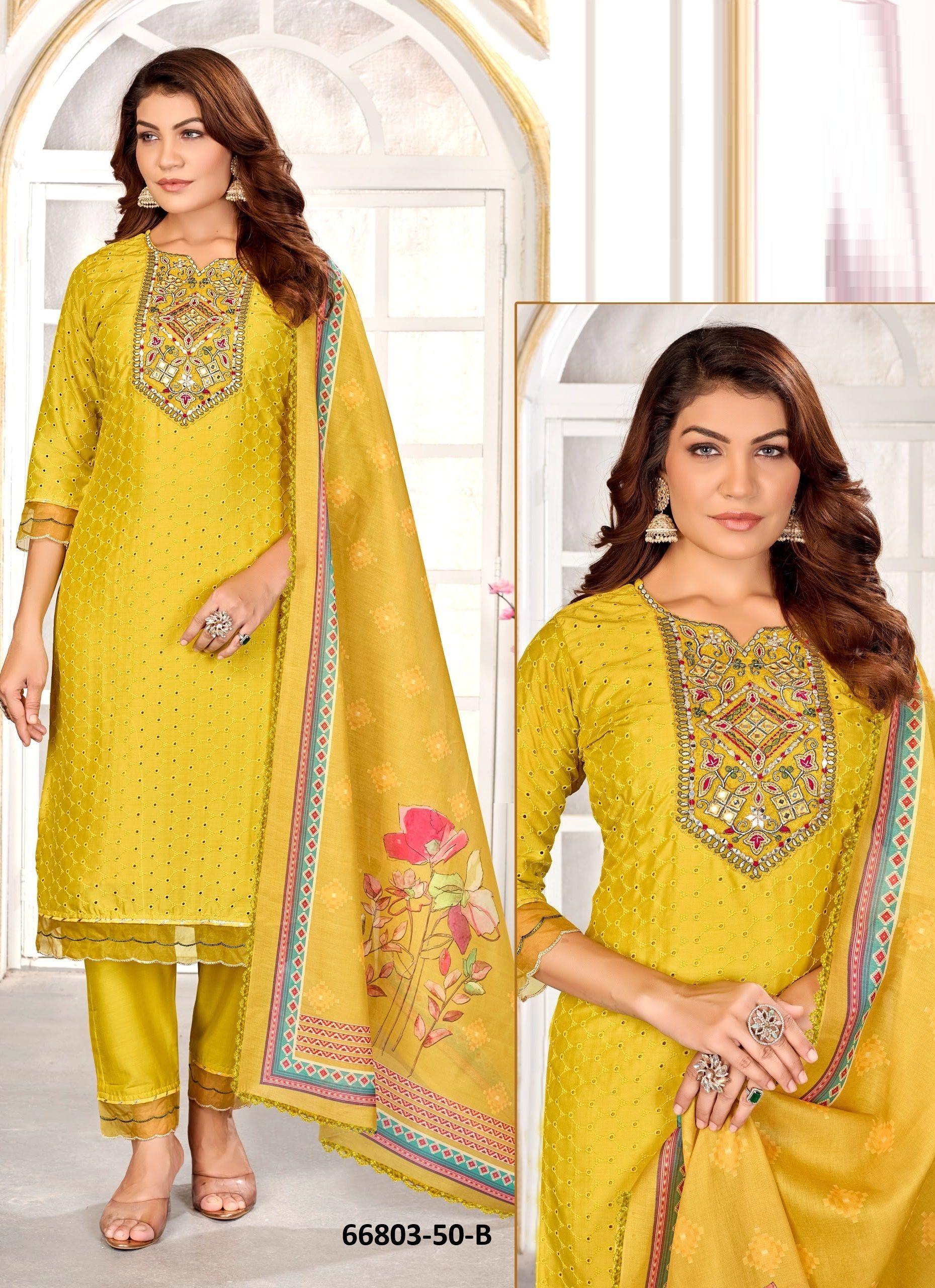 DESIGN P50 - Catalog # 66803 (Set of 7 SIZE-SETS [Readymade Salwar Suits])