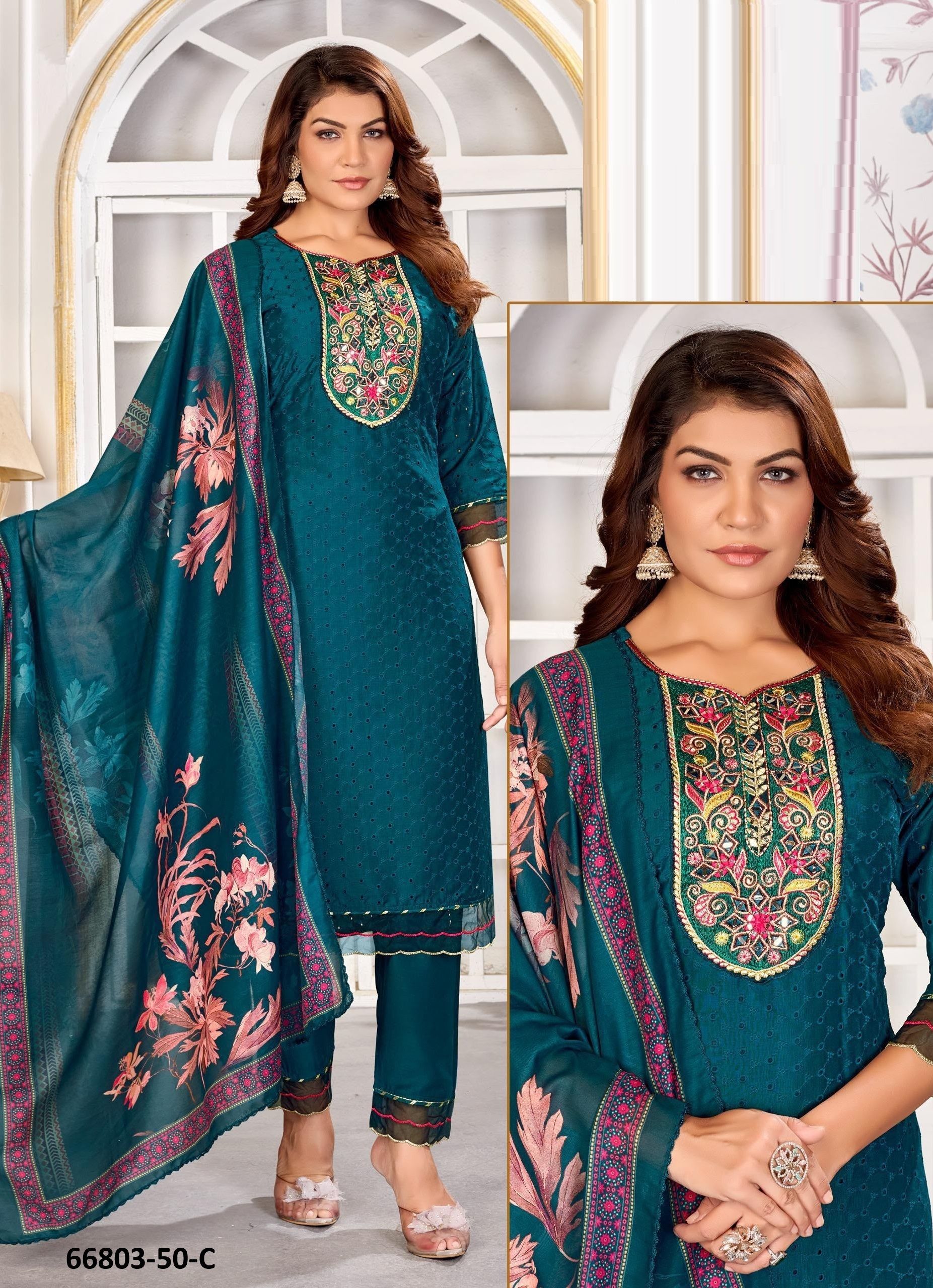 DESIGN P50 - Catalog # 66803 (Set of 7 SIZE-SETS [Readymade Salwar Suits])