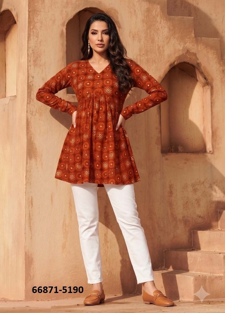 CHARVI - Catalog # 66871 (Set of 6 Readymade Women's Kurtis / Tops) CHARVI - Catalog # 66871 (Set of 6 Readymade Women's Kurtis / Tops)
