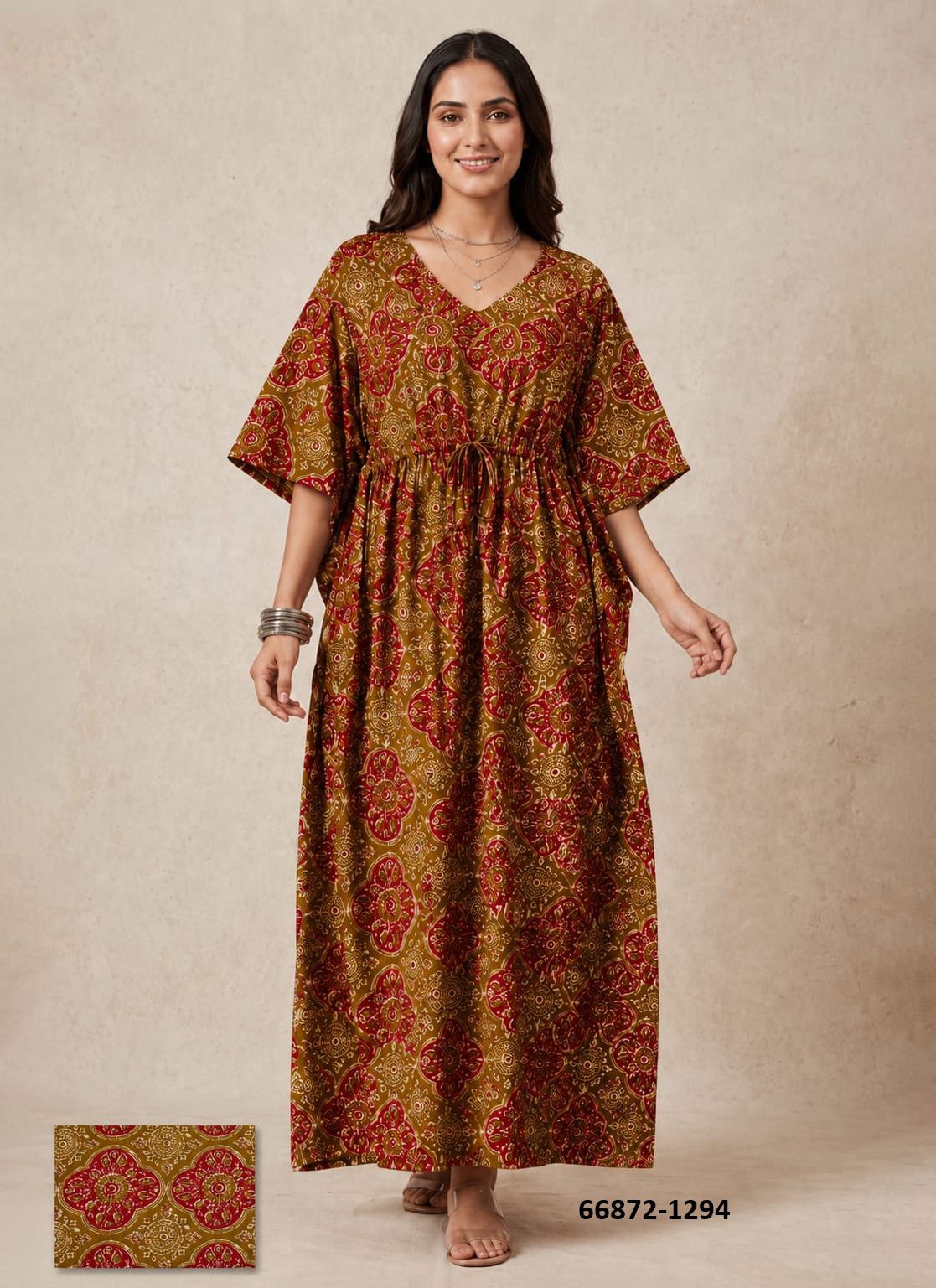 PLUS-SIZE HAND PRINTED COTTONS 6 - Catalog # 66872 (Set of 10 Kaftans / Ponchos) PLUS-SIZE HAND PRINTED COTTONS 6 - Catalog # 66872 (Set of 10 Kaftans / Ponchos)
