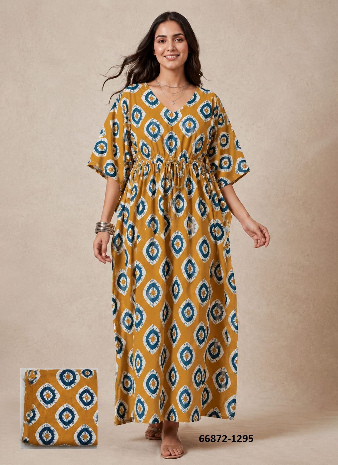PLUS-SIZE HAND PRINTED COTTONS 6 - Catalog # 66872 (Set of 10 Kaftans / Ponchos) PLUS-SIZE HAND PRINTED COTTONS 6 - Catalog # 66872 (Set of 10 Kaftans / Ponchos)