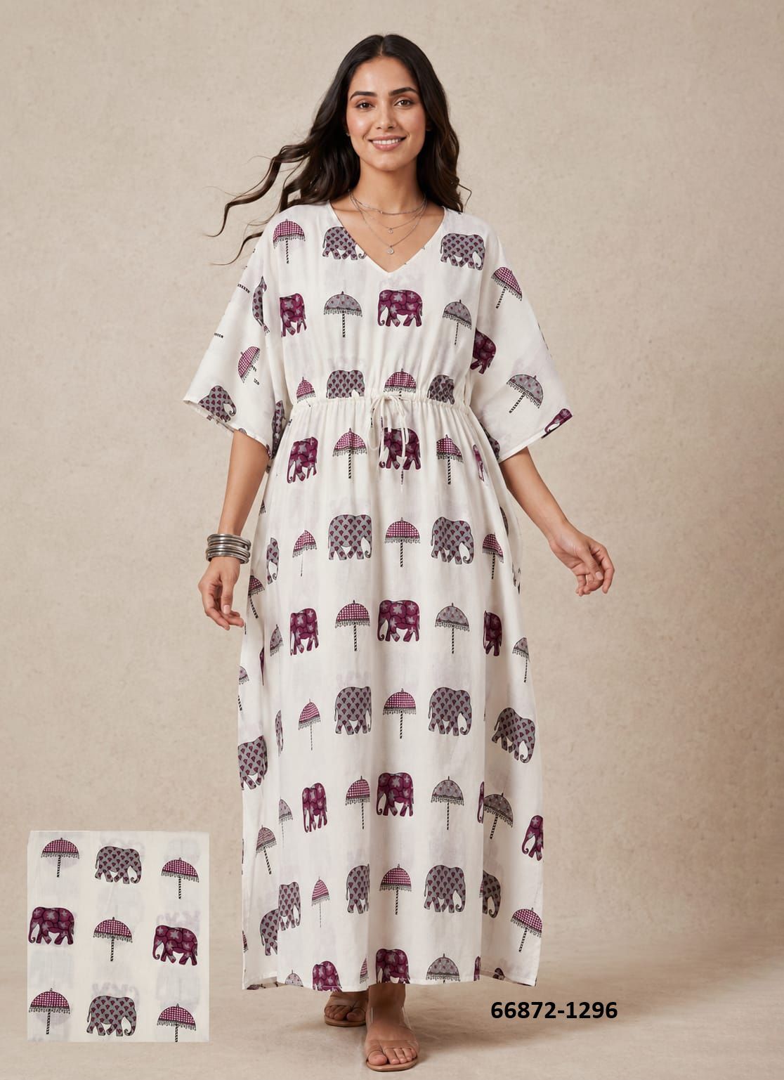 PLUS-SIZE HAND PRINTED COTTONS 6 - Catalog # 66872 (Set of 10 Kaftans / Ponchos) PLUS-SIZE HAND PRINTED COTTONS 6 - Catalog # 66872 (Set of 10 Kaftans / Ponchos)