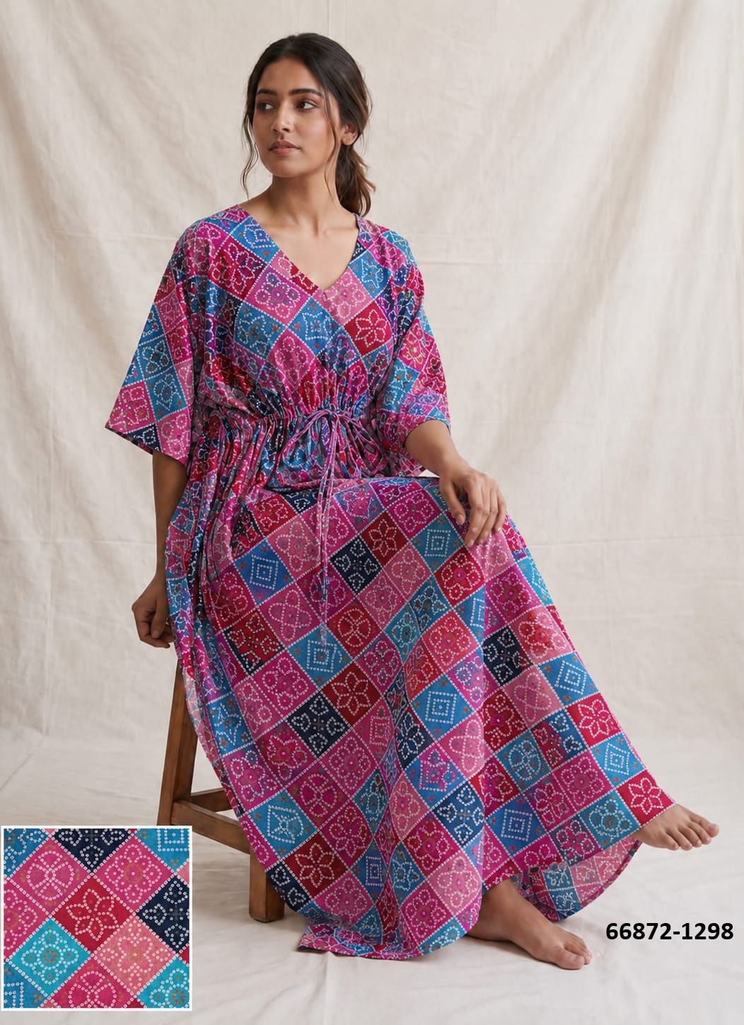 PLUS-SIZE HAND PRINTED COTTONS 6 - Catalog # 66872 (Set of 10 Kaftans / Ponchos) PLUS-SIZE HAND PRINTED COTTONS 6 - Catalog # 66872 (Set of 10 Kaftans / Ponchos)