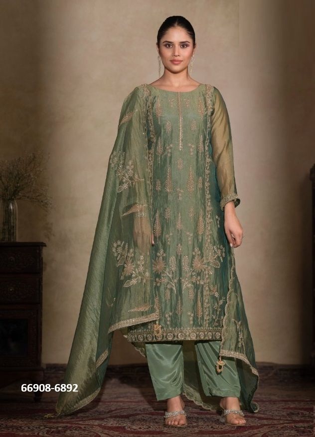 AHANAA - Catalog # 66908 (Set of 6 Semi-Stitched / Un-Stitched Suits)
