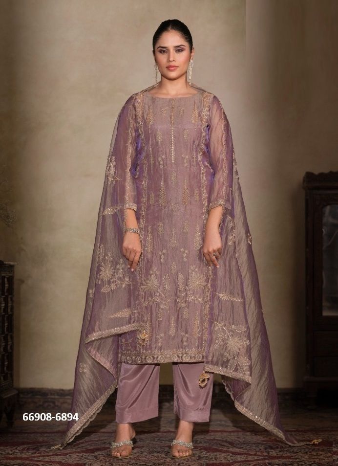 AHANAA - Catalog # 66908 (Set of 6 Semi-Stitched / Un-Stitched Suits)