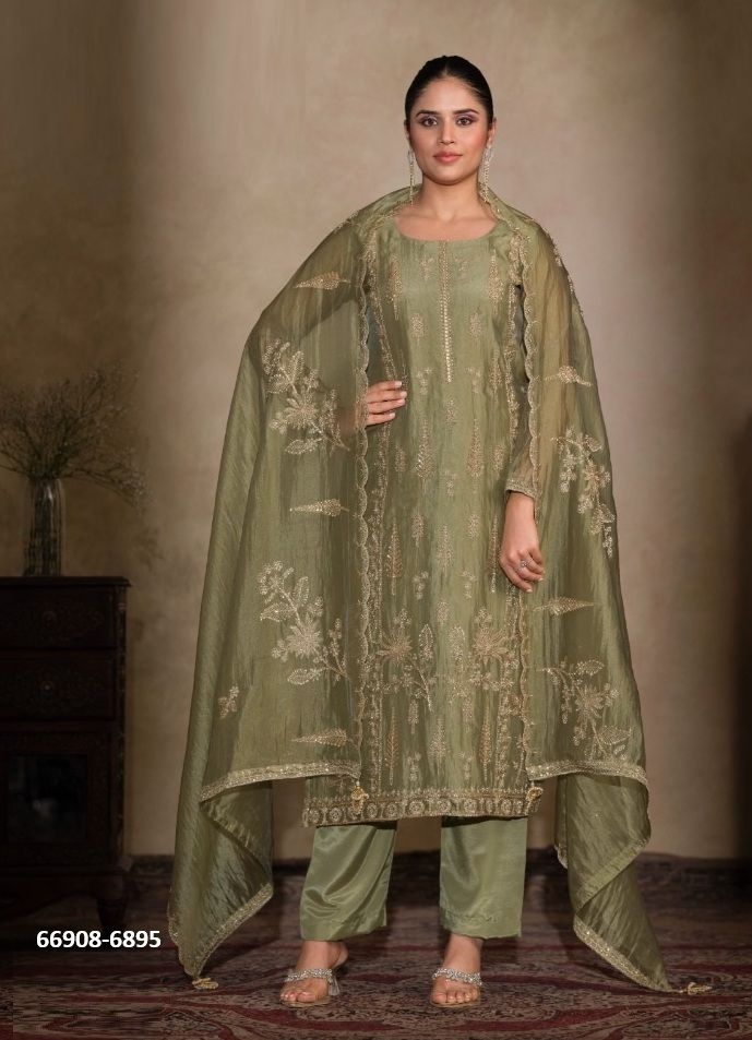 AHANAA - Catalog # 66908 (Set of 6 Semi-Stitched / Un-Stitched Suits)