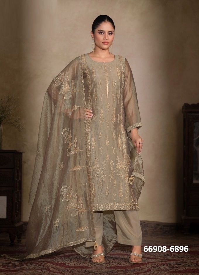 AHANAA - Catalog # 66908 (Set of 6 Semi-Stitched / Un-Stitched Suits)