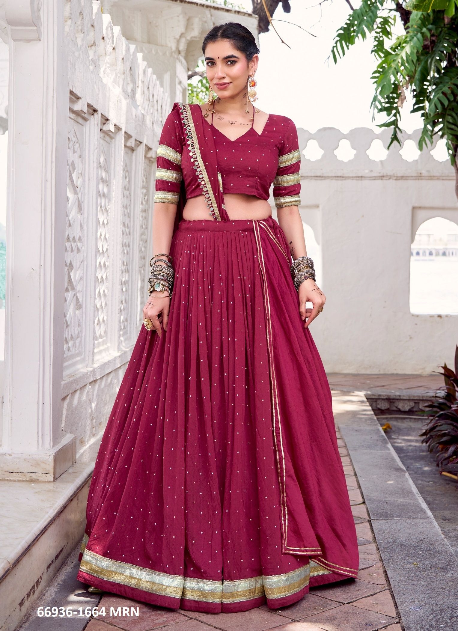 SAKHI 1664 - Catalog # 66936 (Set of 4 Readymade Lehengas)