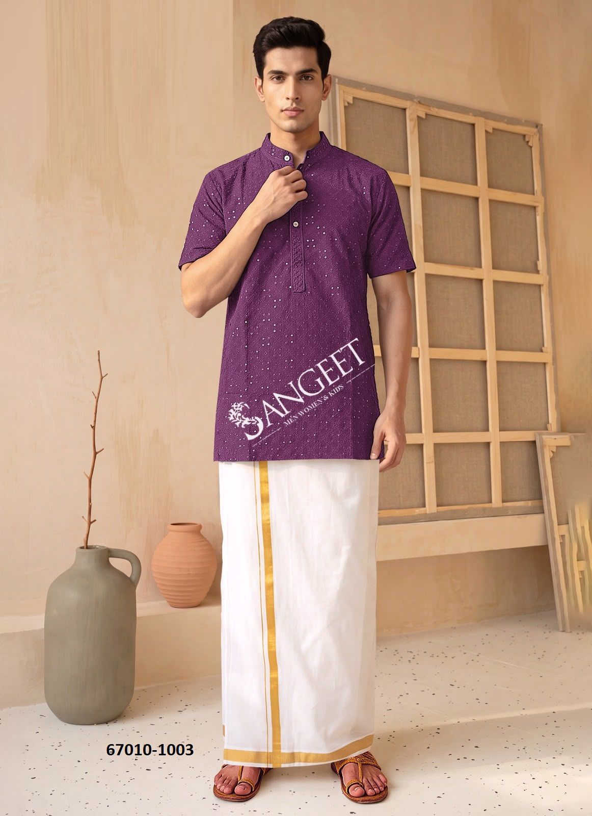 BOMBAY RAYON CHIKANKARI SCHIFFLI - Catalog # 67010 (Set of 6 Men's Ethnic Wear) BOMBAY RAYON CHIKANKARI SCHIFFLI - Catalog # 67010 (Set of 6 Men's Ethnic Wear)