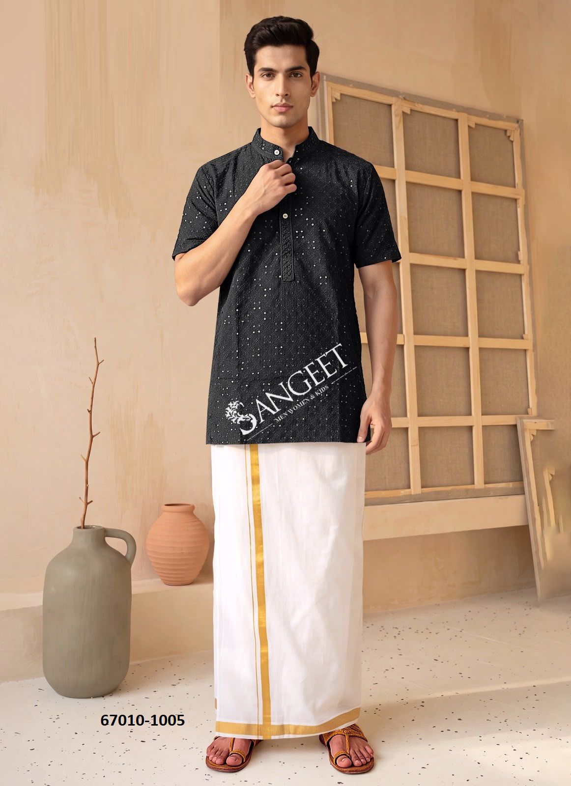 BOMBAY RAYON CHIKANKARI SCHIFFLI - Catalog # 67010 (Set of 6 Men's Ethnic Wear) BOMBAY RAYON CHIKANKARI SCHIFFLI - Catalog # 67010 (Set of 6 Men's Ethnic Wear)