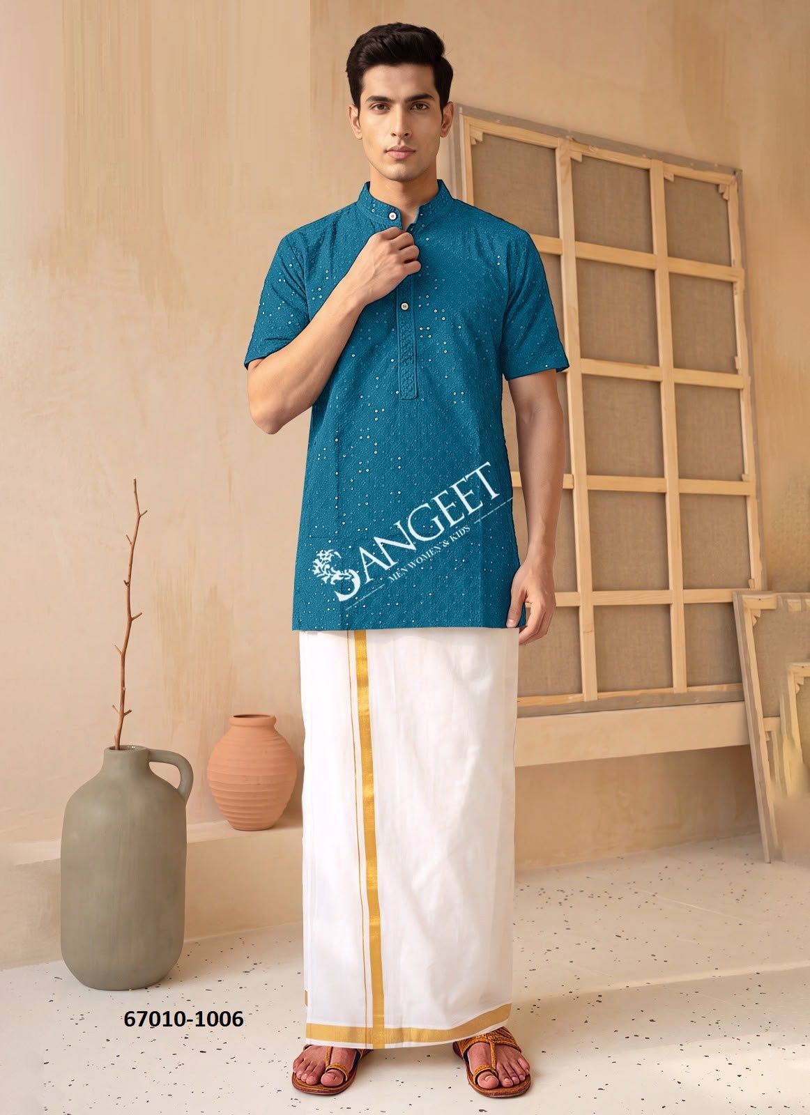 BOMBAY RAYON CHIKANKARI SCHIFFLI - Catalog # 67010 (Set of 6 Men's Ethnic Wear) BOMBAY RAYON CHIKANKARI SCHIFFLI - Catalog # 67010 (Set of 6 Men's Ethnic Wear)