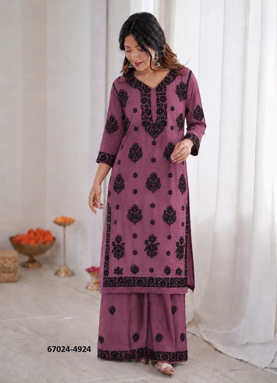 CHIKANKARI CO-ORD SET - Catalog # 67024 (Set of 6 Tops With Bottoms) CHIKANKARI CO-ORD SET - Catalog # 67024 (Set of 6 Tops With Bottoms)