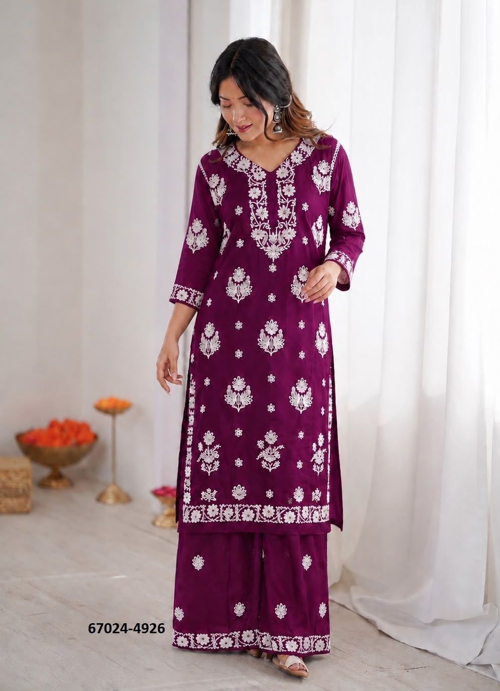 CHIKANKARI CO-ORD SET - Catalog # 67024 (Set of 6 Tops With Bottoms) CHIKANKARI CO-ORD SET - Catalog # 67024 (Set of 6 Tops With Bottoms)
