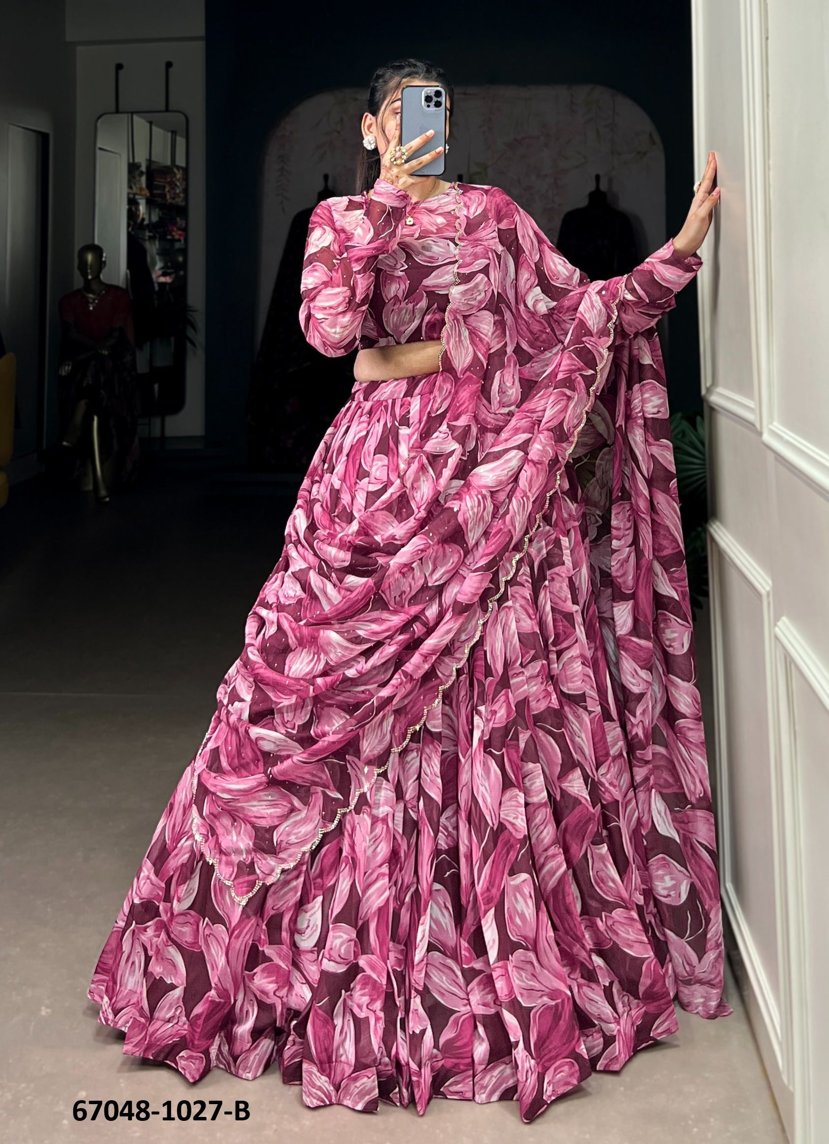 DESIGN 1027 - Catalog # 67048 (Set of 2 Semi-Stitched Lehengas)