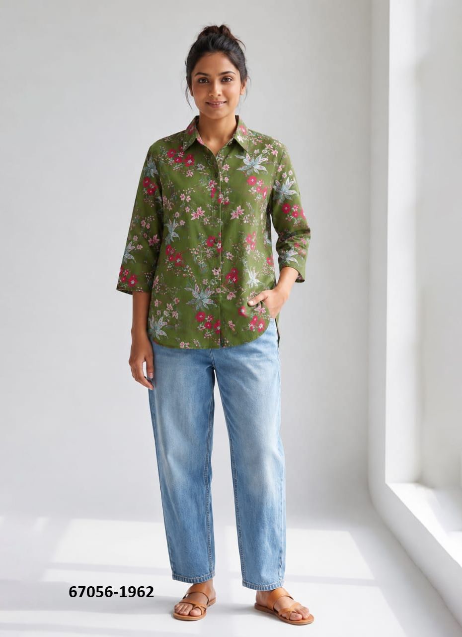 BUTTON DOWN MUL MUL COTTON SHIRTS 1961 - Catalog # 67056 (Set of 10 Readymade Women's Kurtis / Tops) BUTTON DOWN MUL MUL COTTON SHIRTS 1961 - Catalog # 67056 (Set of 10 Readymade Women's Kurtis / Tops)