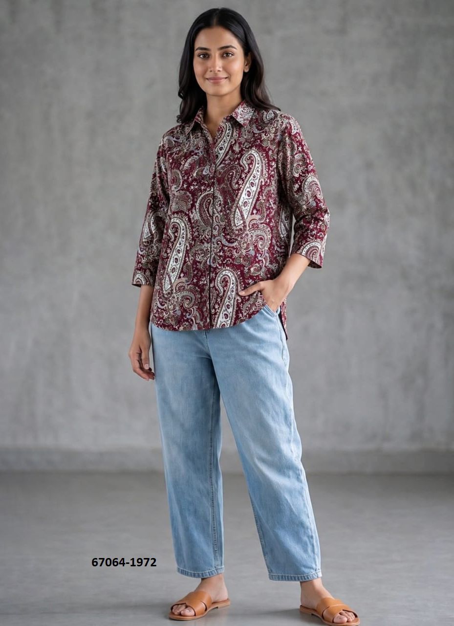 BUTTON DOWN MUL MUL COTTON SHIRTS 1971 - Catalog # 67064 (Set of 10 Readymade Women's Kurtis / Tops) BUTTON DOWN MUL MUL COTTON SHIRTS 1971 - Catalog # 67064 (Set of 10 Readymade Women's Kurtis / Tops)