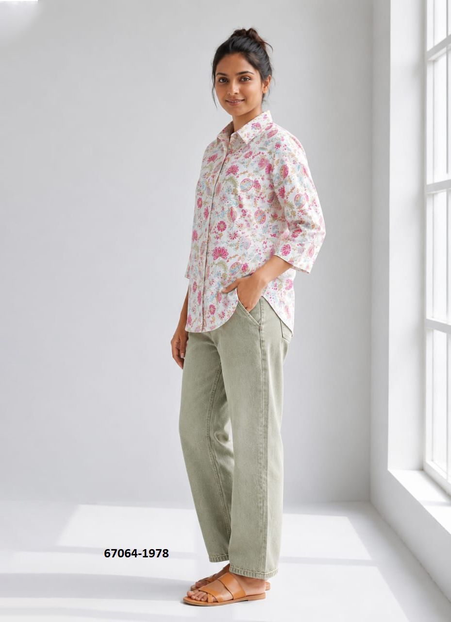 BUTTON DOWN MUL MUL COTTON SHIRTS 1971 - Catalog # 67064 (Set of 10 Readymade Women's Kurtis / Tops) BUTTON DOWN MUL MUL COTTON SHIRTS 1971 - Catalog # 67064 (Set of 10 Readymade Women's Kurtis / Tops)