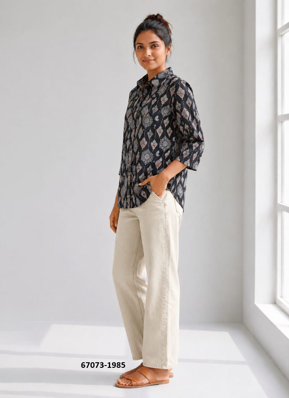 BUTTON DOWN MUL MUL COTTON SHIRTS 1981 - Catalog # 67073 (Set of 10 Readymade Women's Kurtis / Tops) BUTTON DOWN MUL MUL COTTON SHIRTS 1981 - Catalog # 67073 (Set of 10 Readymade Women's Kurtis / Tops)